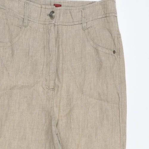 Olsen Womens Brown Linen Trousers Size 12 L23 in Regular Zip