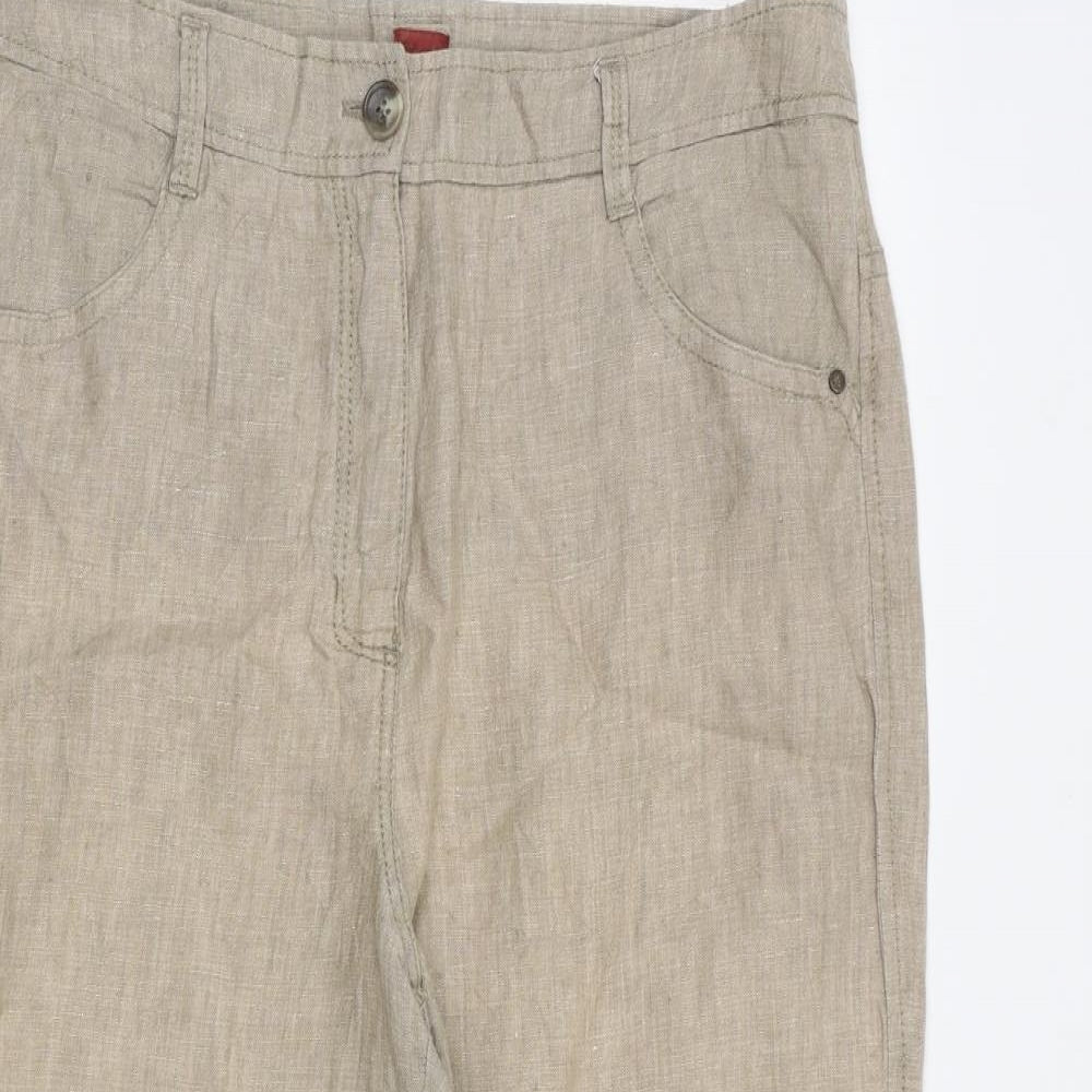 Olsen Womens Brown Linen Trousers Size 12 L23 in Regular Zip