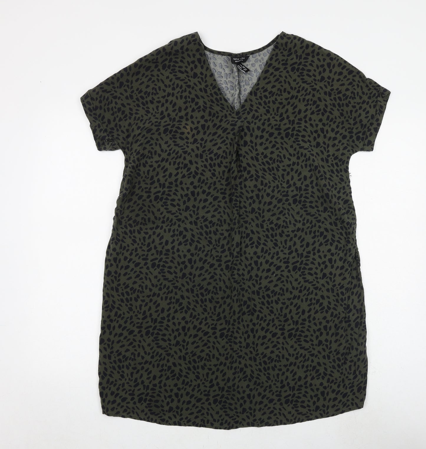 New Look Womens Green Geometric Viscose Shift Size 8 V-Neck Pullover