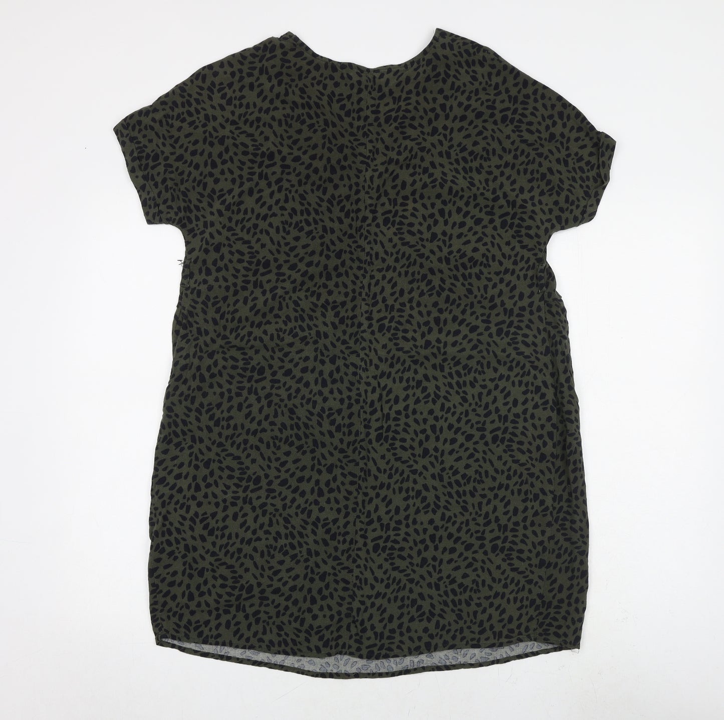 New Look Womens Green Geometric Viscose Shift Size 8 V-Neck Pullover