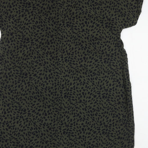 New Look Womens Green Geometric Viscose Shift Size 8 V-Neck Pullover