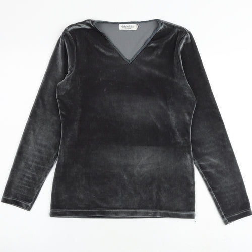DolceDolce Womens Grey Polyester Basic T-Shirt Size S V-Neck
