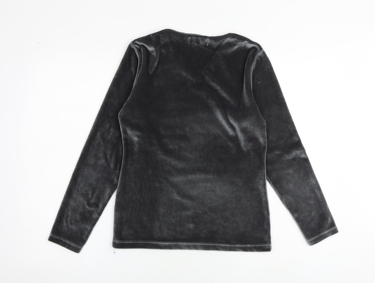 DolceDolce Womens Grey Polyester Basic T-Shirt Size S V-Neck