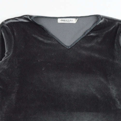 DolceDolce Womens Grey Polyester Basic T-Shirt Size S V-Neck