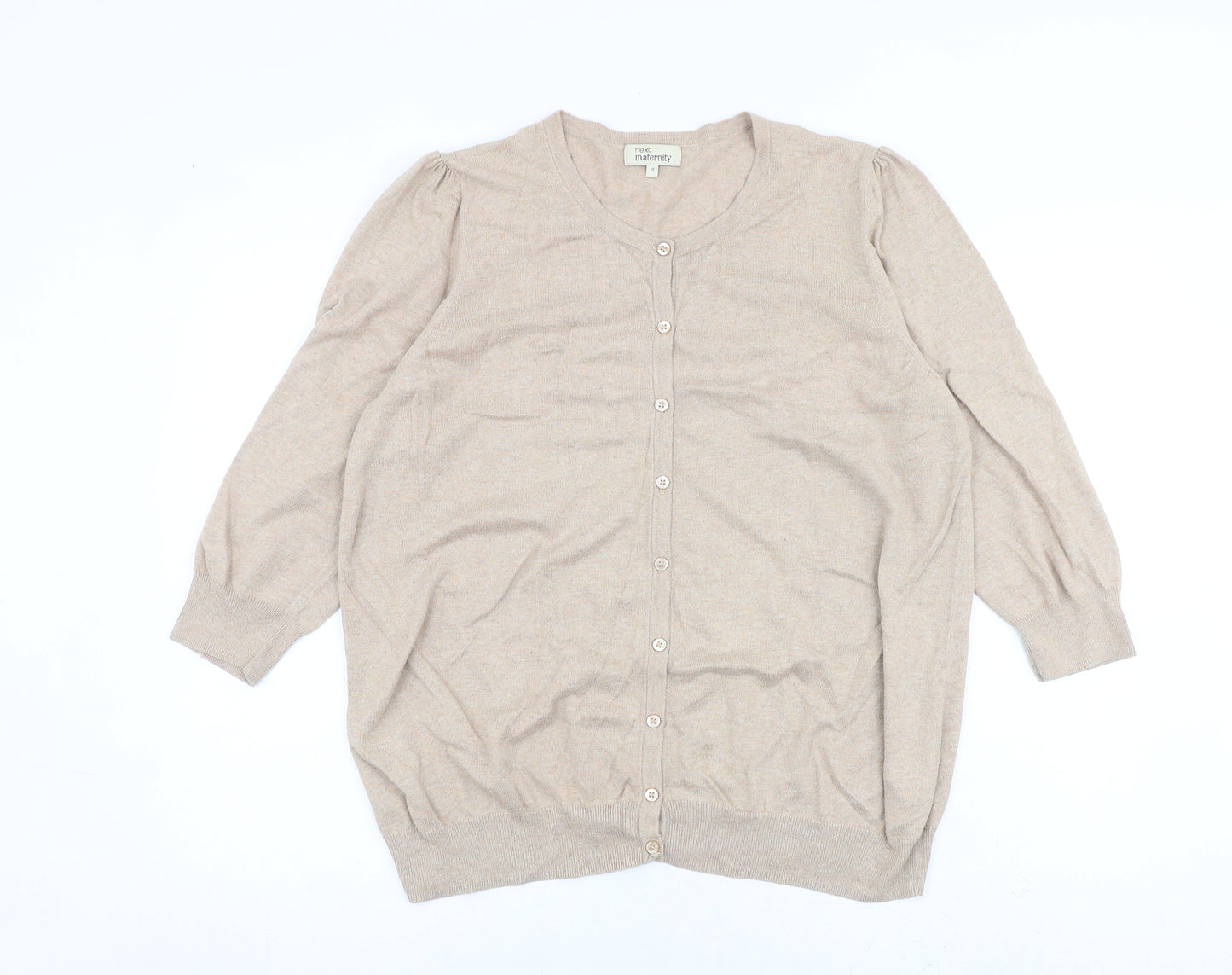 NEXT Womens Beige Round Neck Cotton Cardigan Jumper Size 18