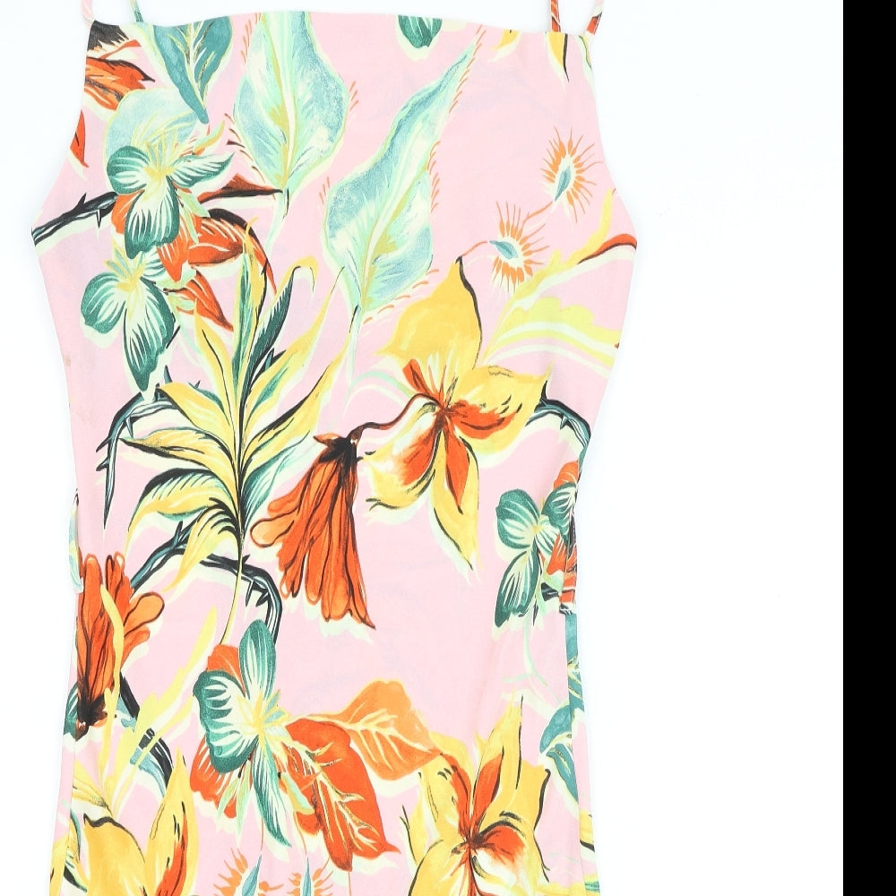 River Island Womens Multicoloured Floral Polyester Tank Dress Size 10 Square Neck Pullover