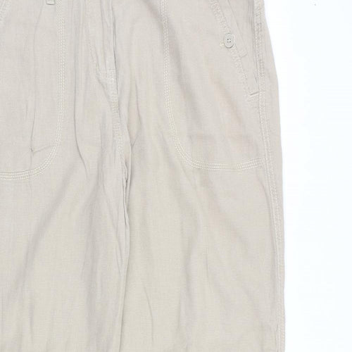 Marks and Spencer Womens Beige Herringbone Flax Trousers Size 16 L30 in Regular Zip