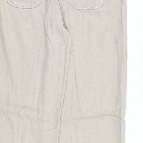 Marks and Spencer Womens Beige Herringbone Flax Trousers Size 16 L30 in Regular Zip