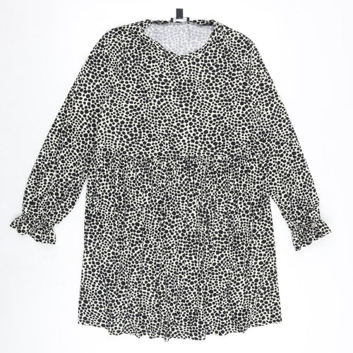 New Look Womens Black Geometric Polyester A-Line Size 10 Round Neck Pullover