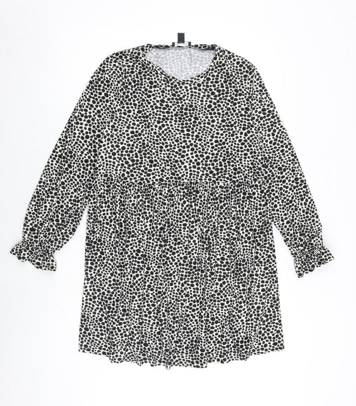 New Look Womens Black Geometric Polyester A-Line Size 10 Round Neck Pullover