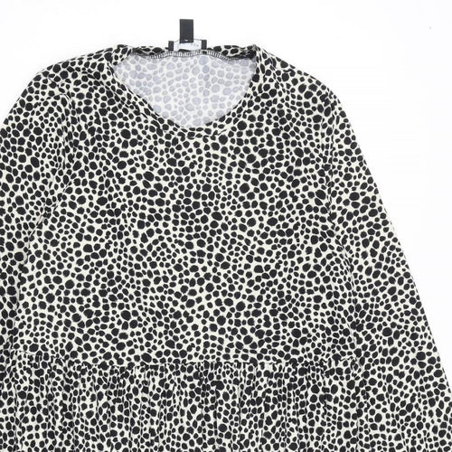 New Look Womens Black Geometric Polyester A-Line Size 10 Round Neck Pullover