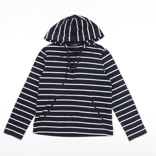 Marks and Spencer Womens Blue Striped 100% Cotton Pullover Hoodie Size 10 Pullover