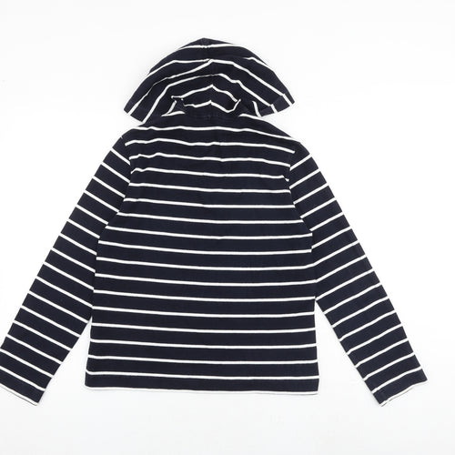 Marks and Spencer Womens Blue Striped 100% Cotton Pullover Hoodie Size 10 Pullover
