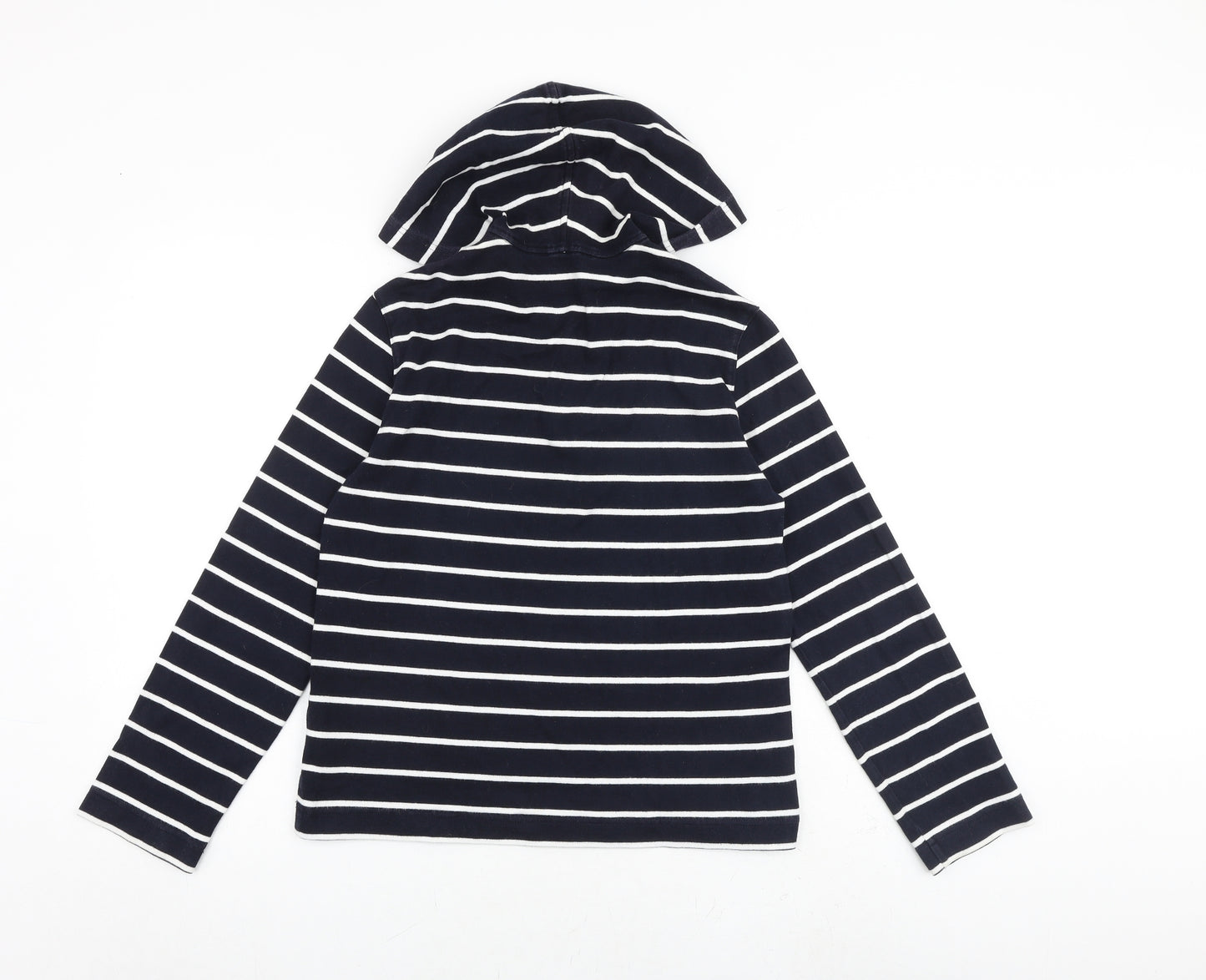 Marks and Spencer Womens Blue Striped 100% Cotton Pullover Hoodie Size 10 Pullover