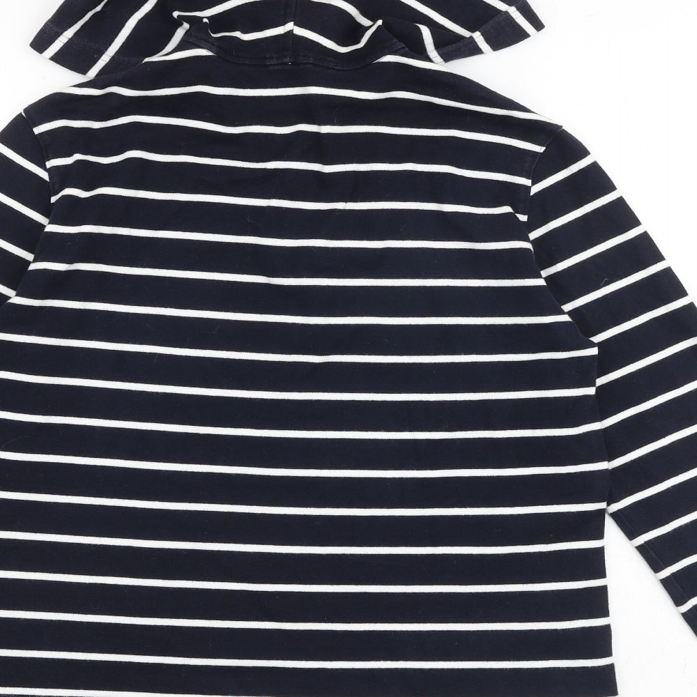 Marks and Spencer Womens Blue Striped 100% Cotton Pullover Hoodie Size 10 Pullover