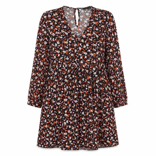 New Look Womens Black Floral Viscose Trapeze & Swing Size 8 V-Neck Button