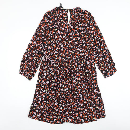 New Look Womens Black Floral Viscose Trapeze & Swing Size 8 V-Neck Button