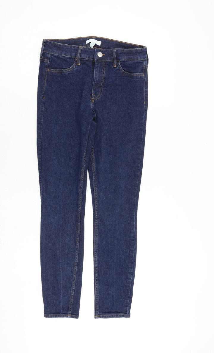 H&M Womens Blue Cotton Skinny Jeans Size 10 L28 in Regular Zip