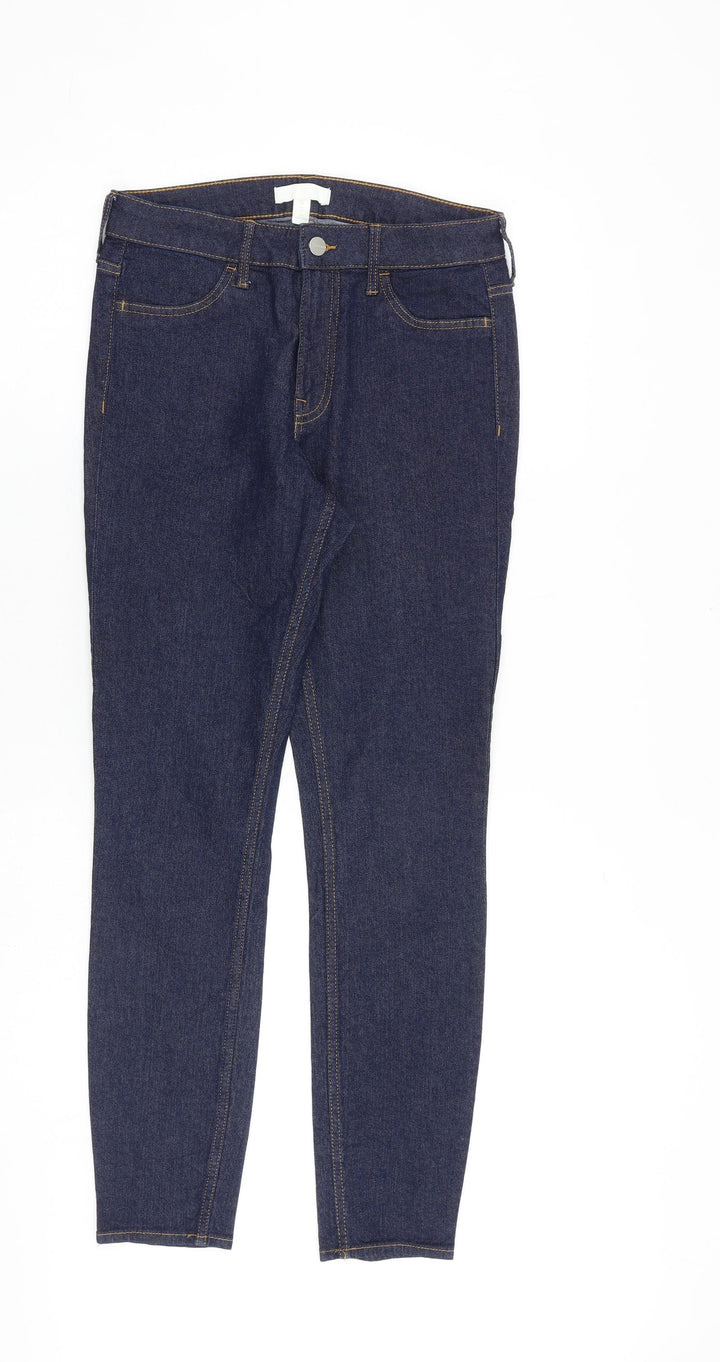H&M Womens Blue Cotton Skinny Jeans Size 10 L28 in Regular Zip