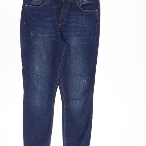 Denim & Co. Womens Blue Cotton Straight Jeans Size 12 L24 in Regular Zip