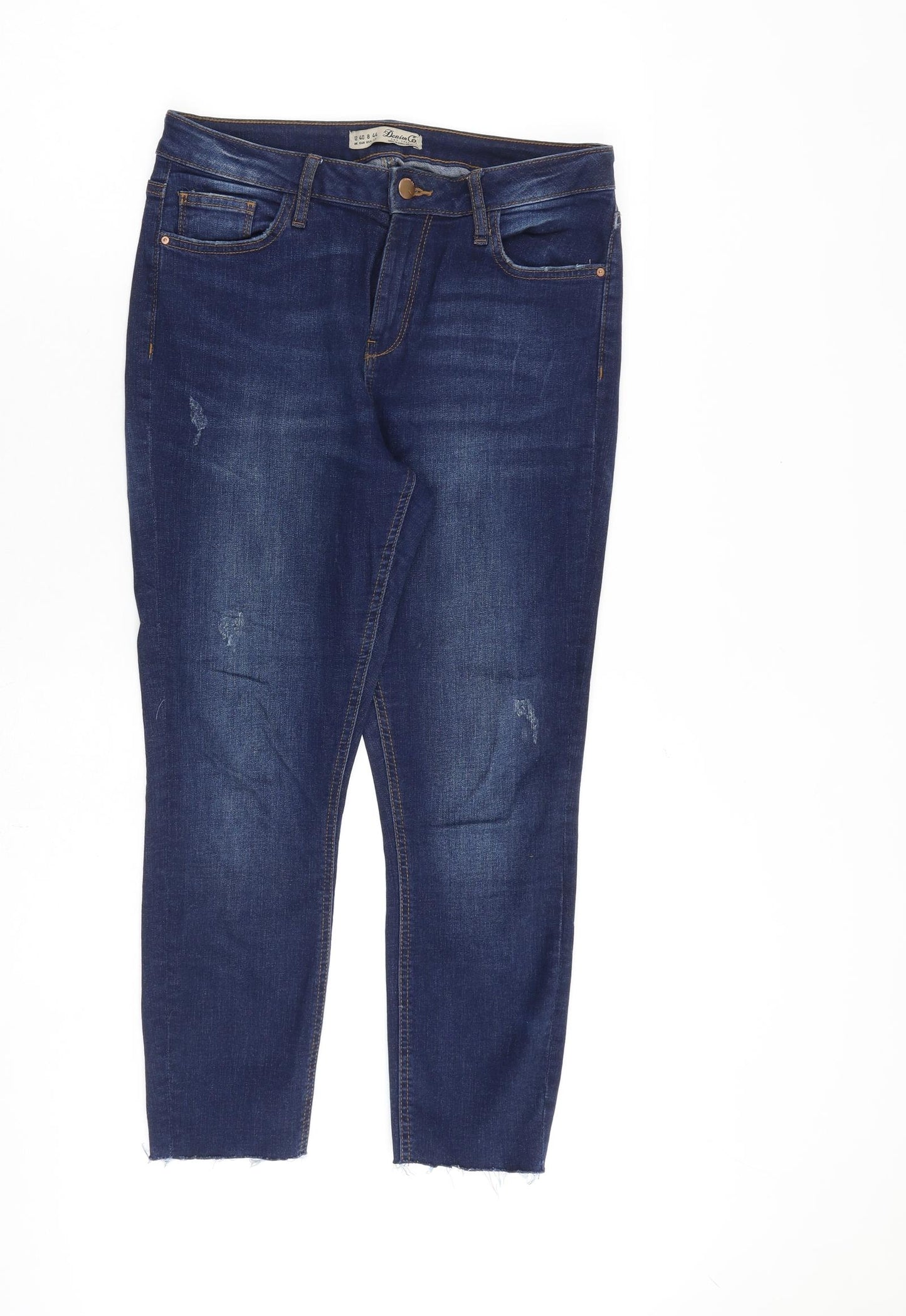 Denim & Co. Womens Blue Cotton Straight Jeans Size 12 L24 in Regular Zip