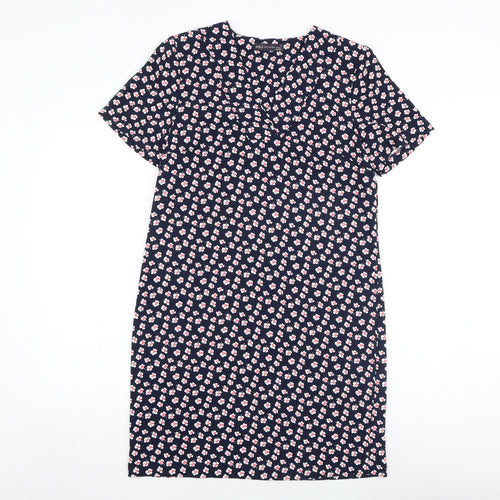 Marks and Spencer Womens Blue Floral Polyester A-Line Size 18 V-Neck Pullover