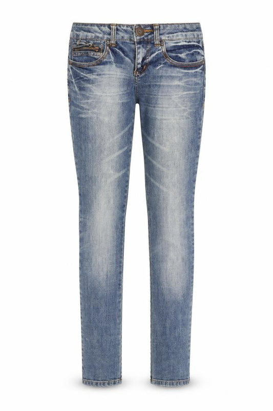 Front view of Only women’s blue cotton skinny jeans, size UK 26, in, 32-inch leg regular zip