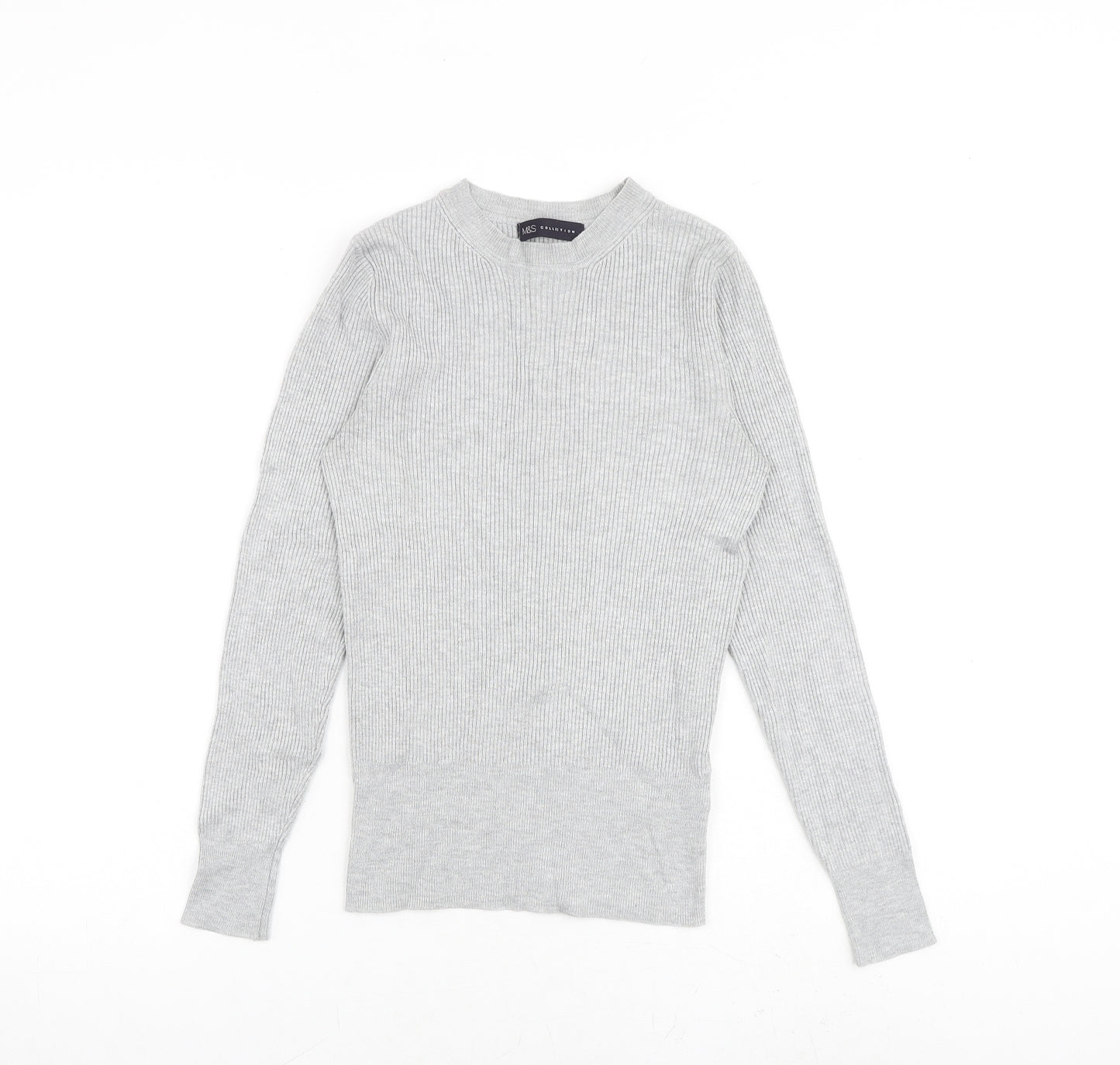 Marks and Spencer Womens Grey Round Neck Viscose Pullover Jumper Size 10