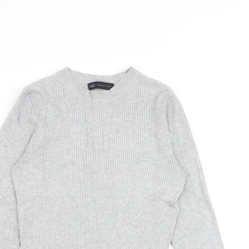 Marks and Spencer Womens Grey Round Neck Viscose Pullover Jumper Size 10