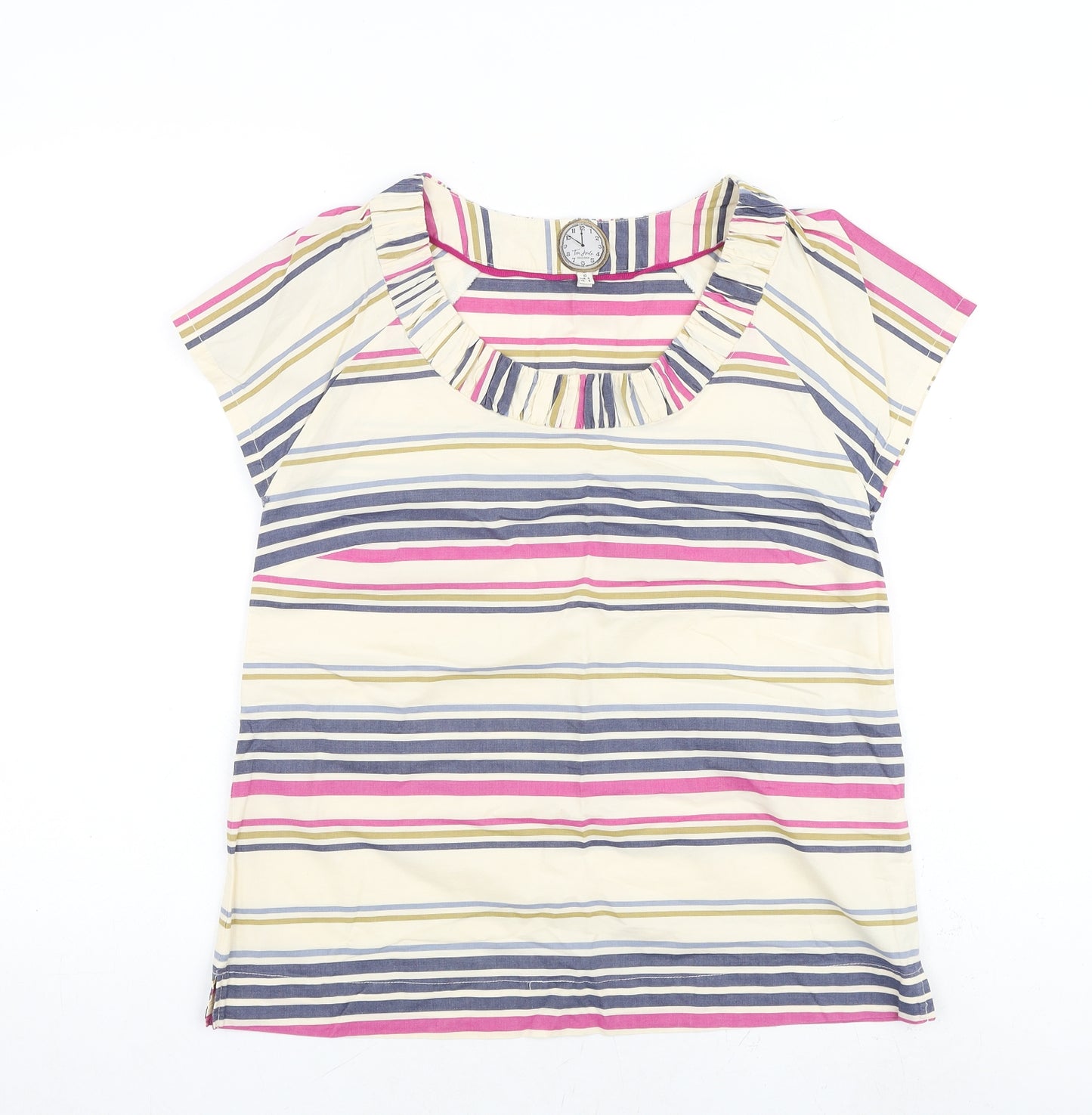 Joules Womens Multicoloured Striped 100% Cotton Basic T-Shirt Size 10 Round Neck