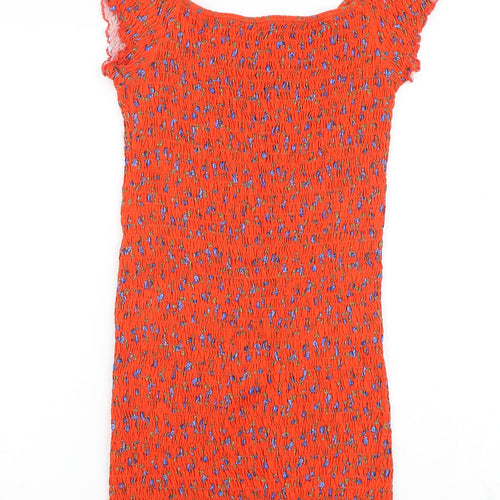 Topshop Womens Red Floral 100% Cotton A-Line Size 12 Boat Neck Pullover
