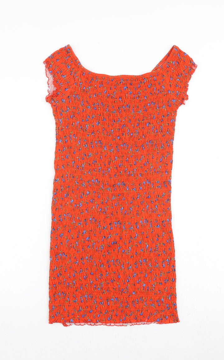 Topshop Womens Red Floral 100% Cotton A-Line Size 12 Boat Neck Pullover
