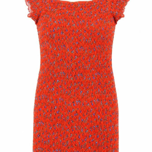 Topshop Womens Red Floral 100% Cotton A-Line Size 12 Boat Neck Pullover