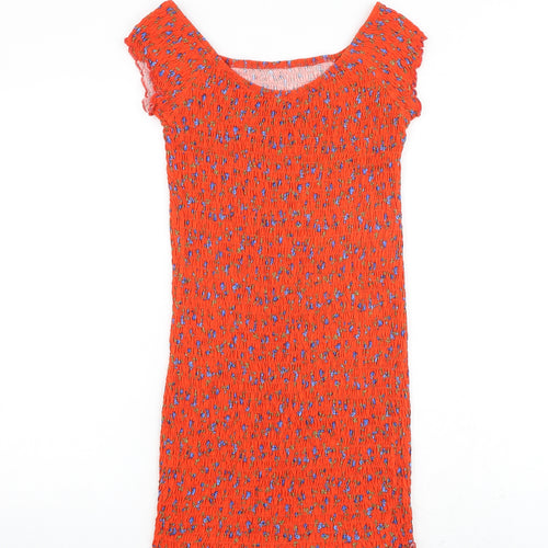 Topshop Womens Red Floral 100% Cotton A-Line Size 12 Boat Neck Pullover