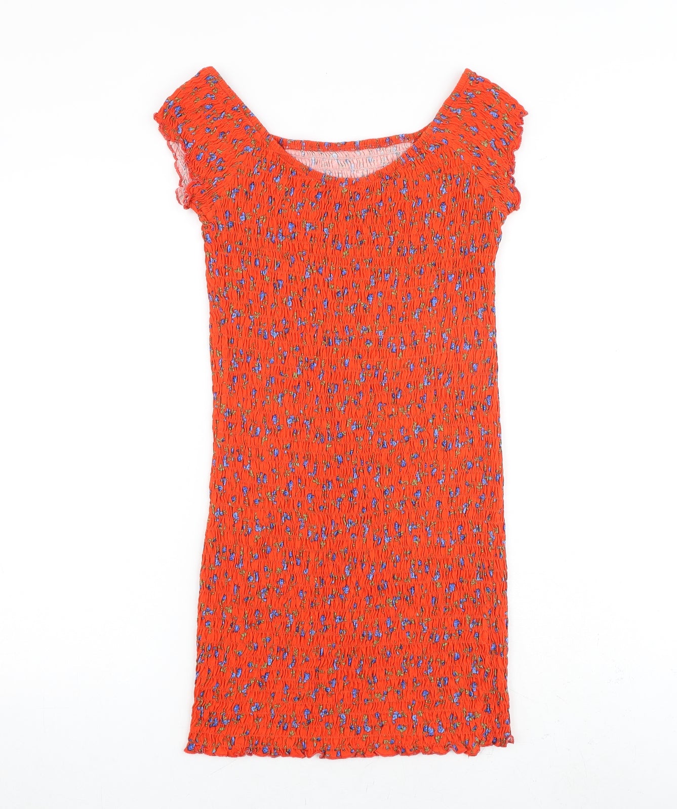 Topshop Womens Red Floral 100% Cotton A-Line Size 12 Boat Neck Pullover