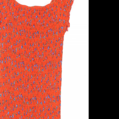 Topshop Womens Red Floral 100% Cotton A-Line Size 12 Boat Neck Pullover