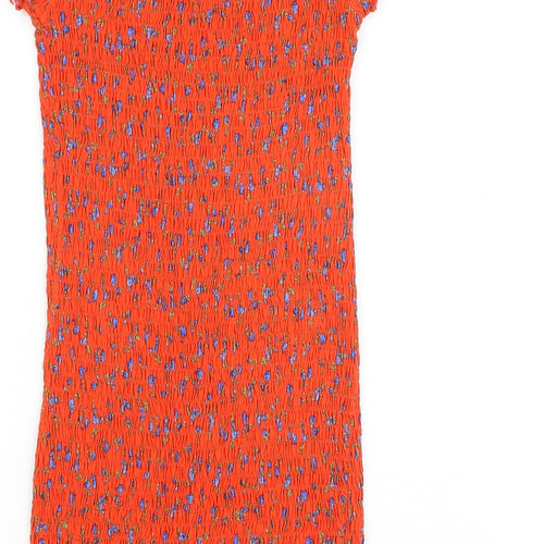 Topshop Womens Red Floral 100% Cotton A-Line Size 12 Boat Neck Pullover