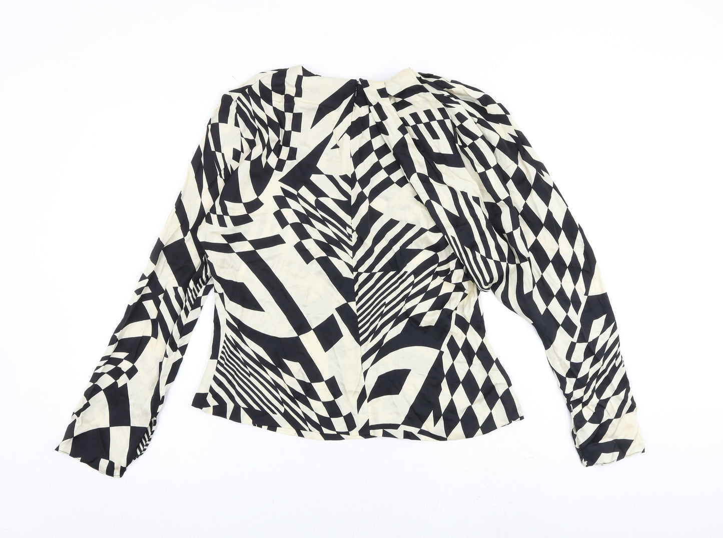 Zara Womens Black Geometric Viscose Basic Blouse Size XL Round Neck