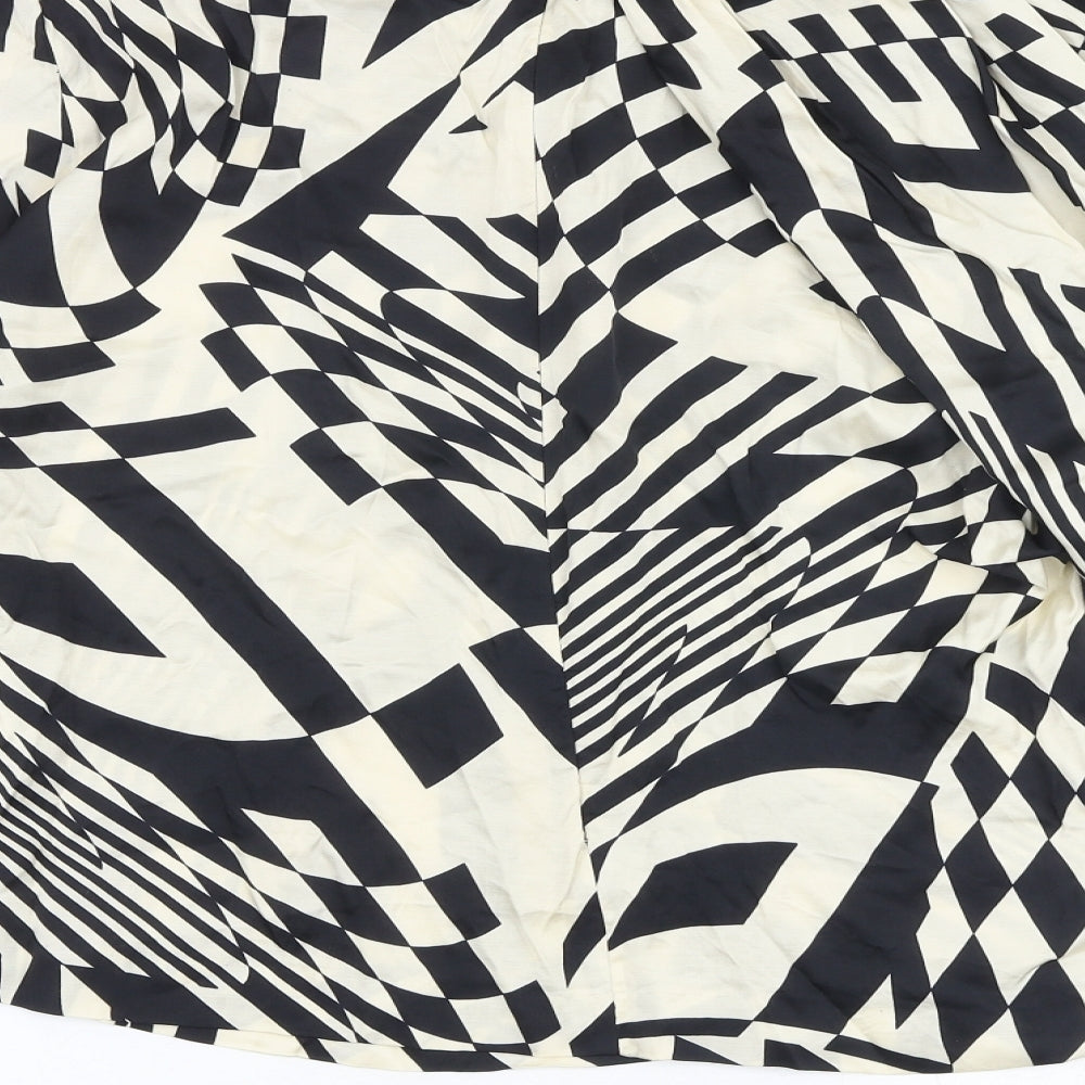 Zara Womens Black Geometric Viscose Basic Blouse Size XL Round Neck