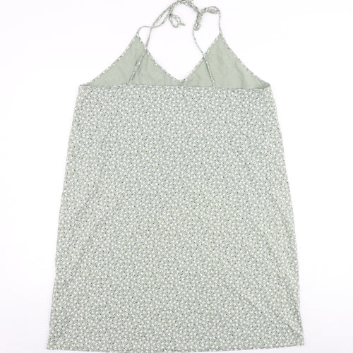 River Island Womens Green Floral 100% Cotton Slip Dress Size 18 V-Neck Tie