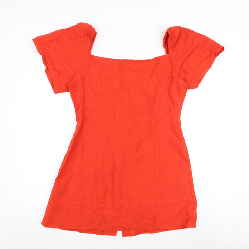 Zara Womens Red Viscose Mini Size L V-Neck Button