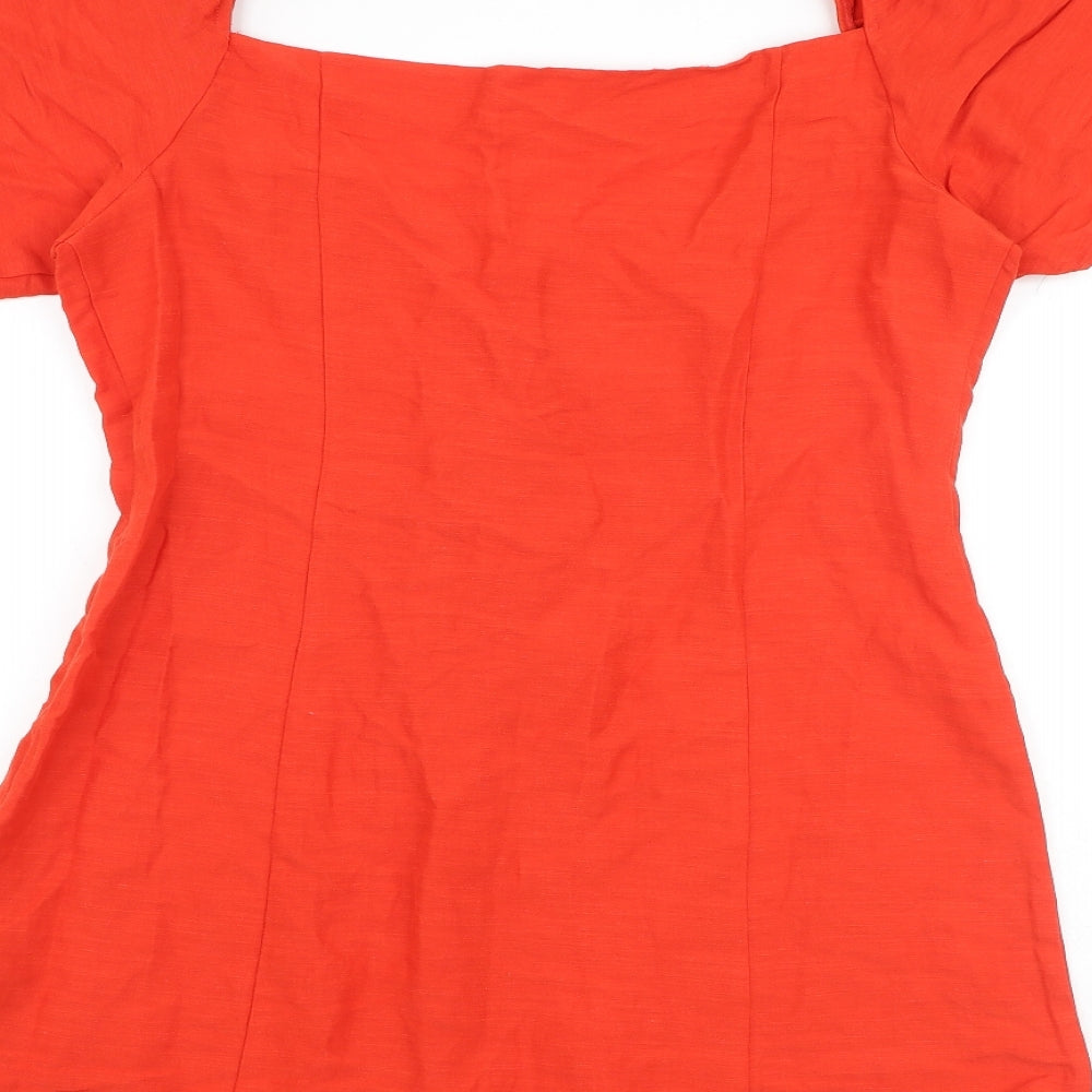 Zara Womens Red Viscose Mini Size L V-Neck Button