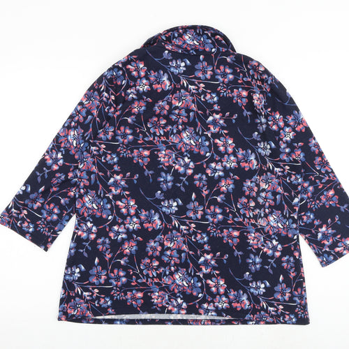 EWM Womens Blue Floral Polyester Basic Blouse Size 18 Collared