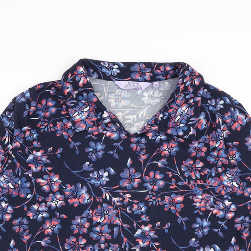 EWM Womens Blue Floral Polyester Basic Blouse Size 18 Collared