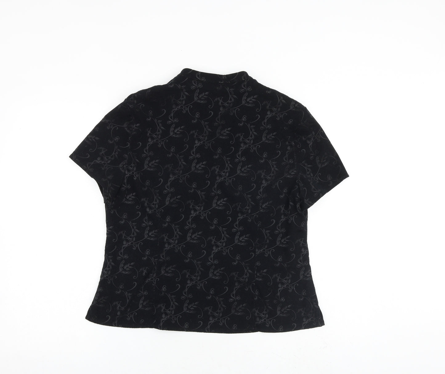 NEXT Womens Black Floral Polyester Basic T-Shirt Size 16 V-Neck