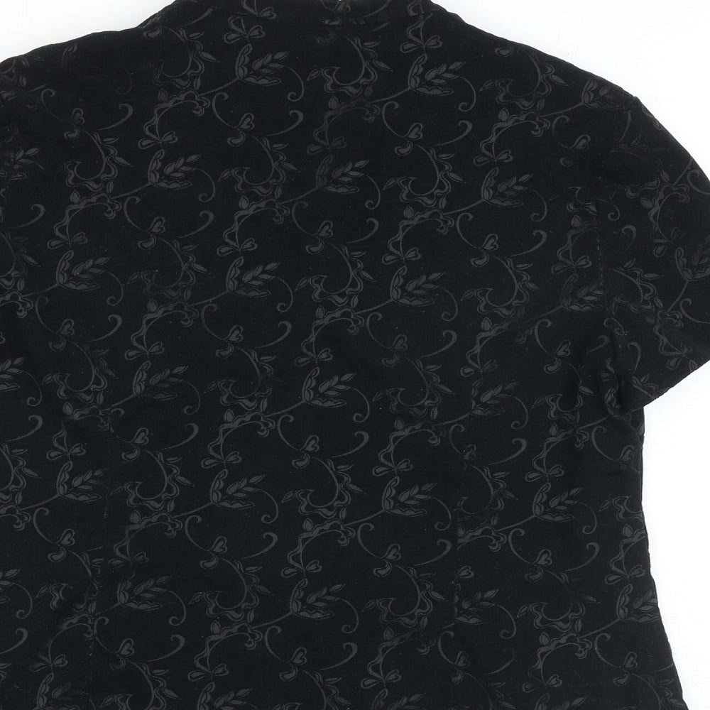 NEXT Womens Black Floral Polyester Basic T-Shirt Size 16 V-Neck