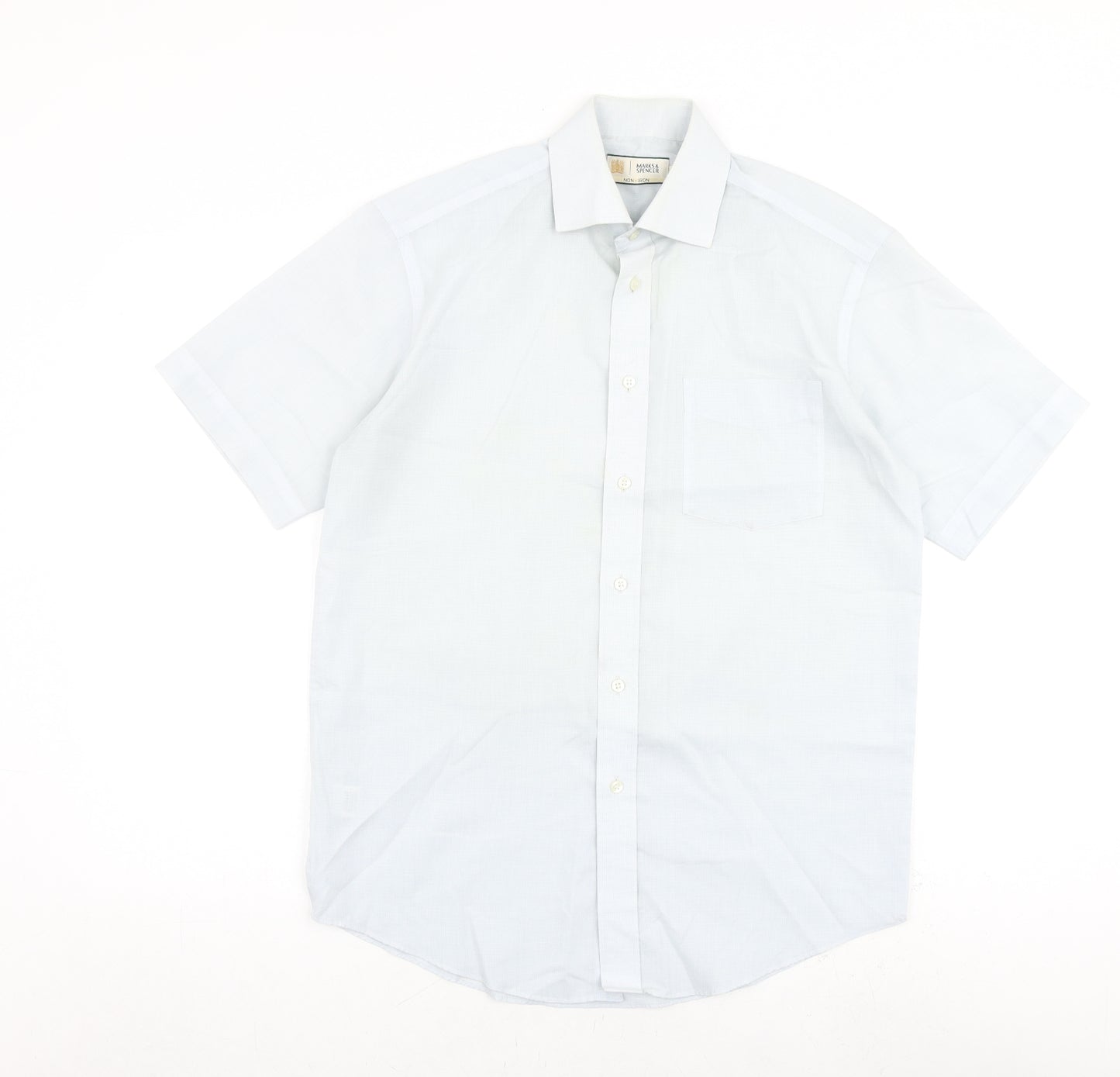 Marks and Spencer Mens Blue 100% Cotton Dress Shirt Size 14.5 Collared Button