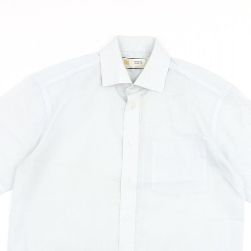Marks and Spencer Mens Blue 100% Cotton Dress Shirt Size 14.5 Collared Button