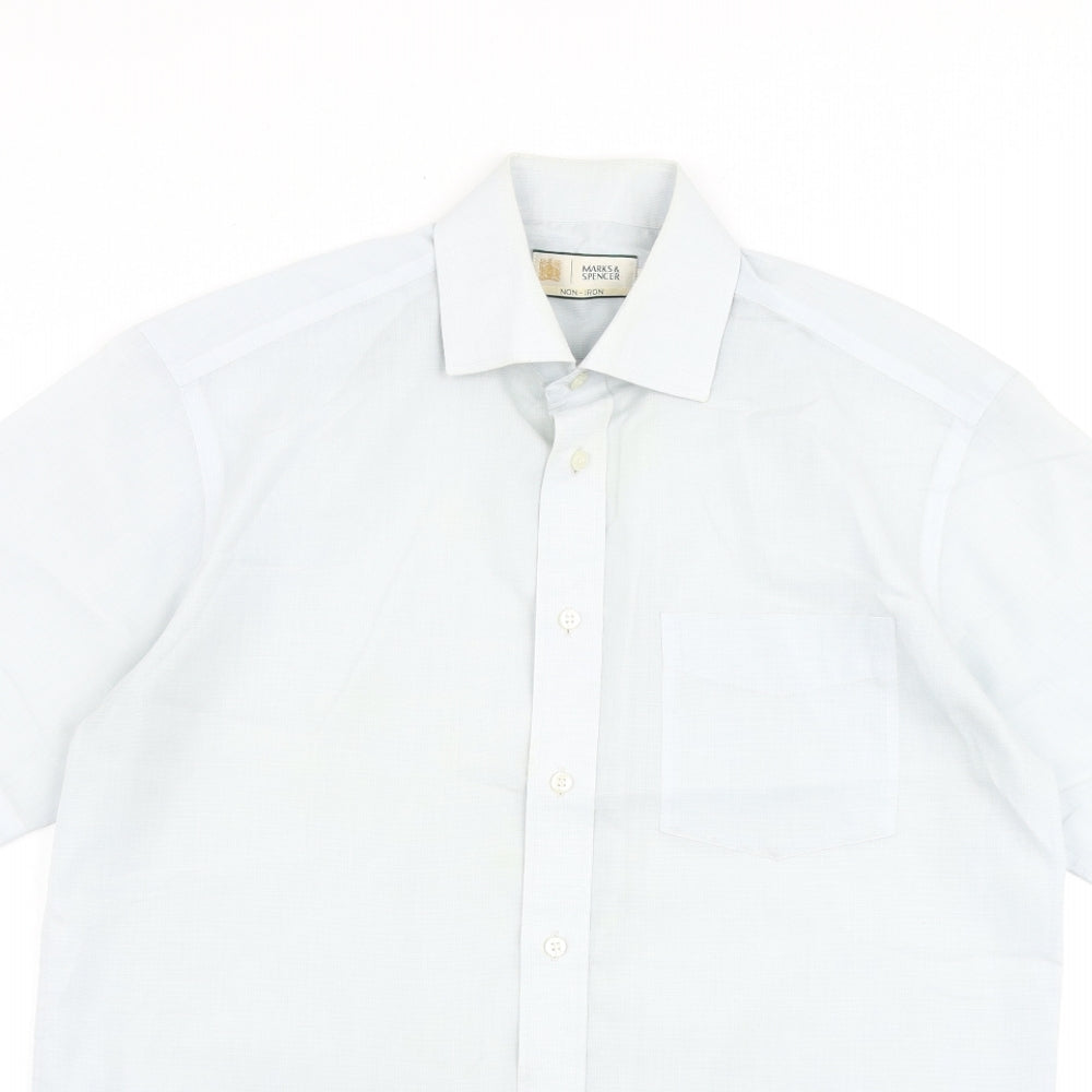 Marks and Spencer Mens Blue 100% Cotton Dress Shirt Size 14.5 Collared Button