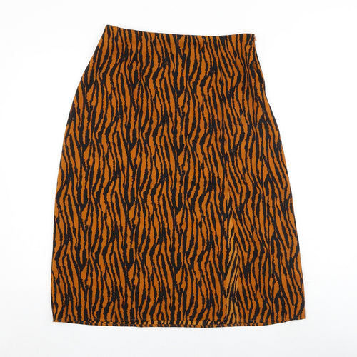 Boohoo Womens Orange Animal Print Polyester A-Line Skirt Size 14 Zip - Tiger pattern